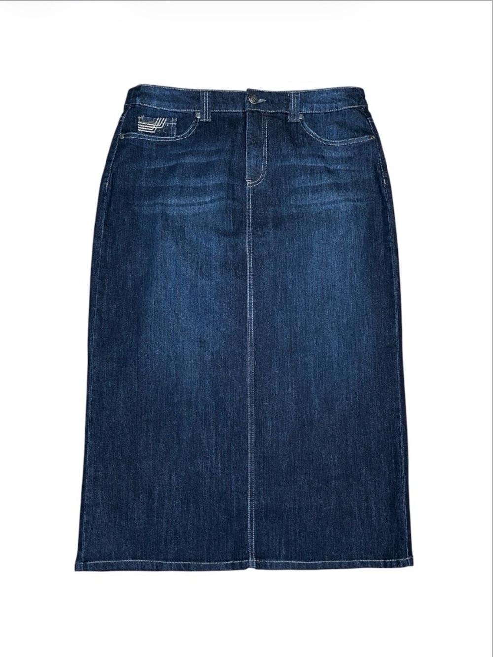 Christopher & Banks Dark Wash Denim Maxi Skirt Rhinestone Pockets Size 12